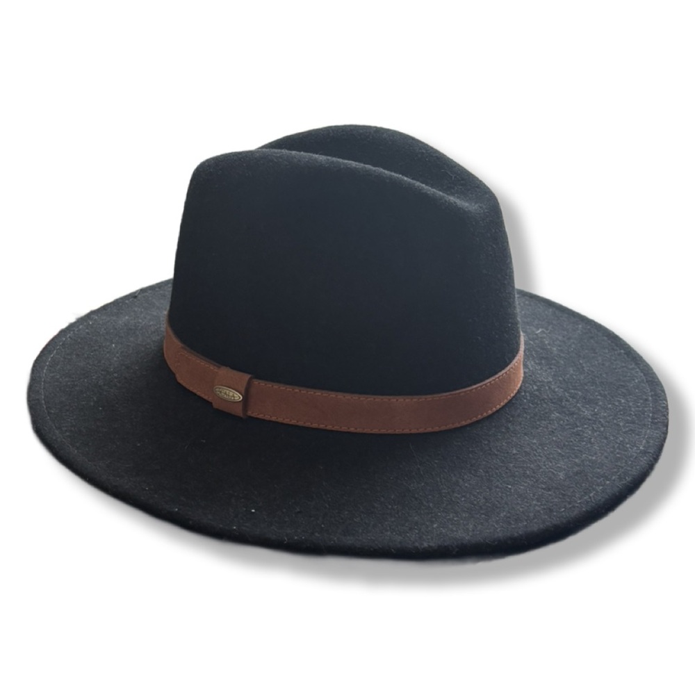 Scala Black felt Hat Brown Leather Band
